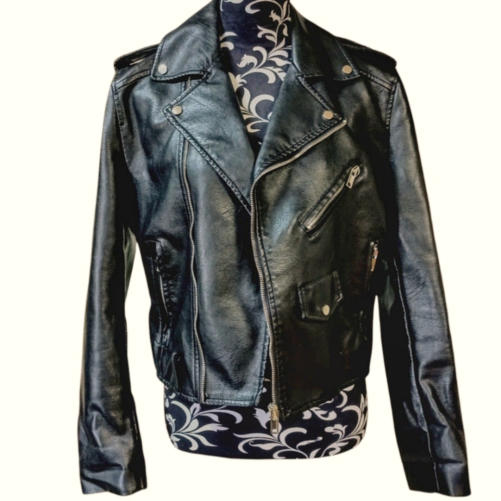 Women's Black Faux Leather Jacket Size Large